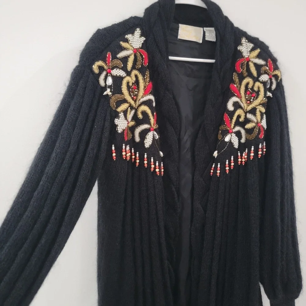 Nina Austin Womens Mohair Jacket Size Small Beaded Embroidered Indie‎ Maximalism